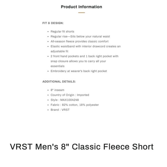 VRST Mens Size 2X Tinted Grey Heather 8” Classic Fleece Pockets‎ Shorts NWT - Picture 3 of 3